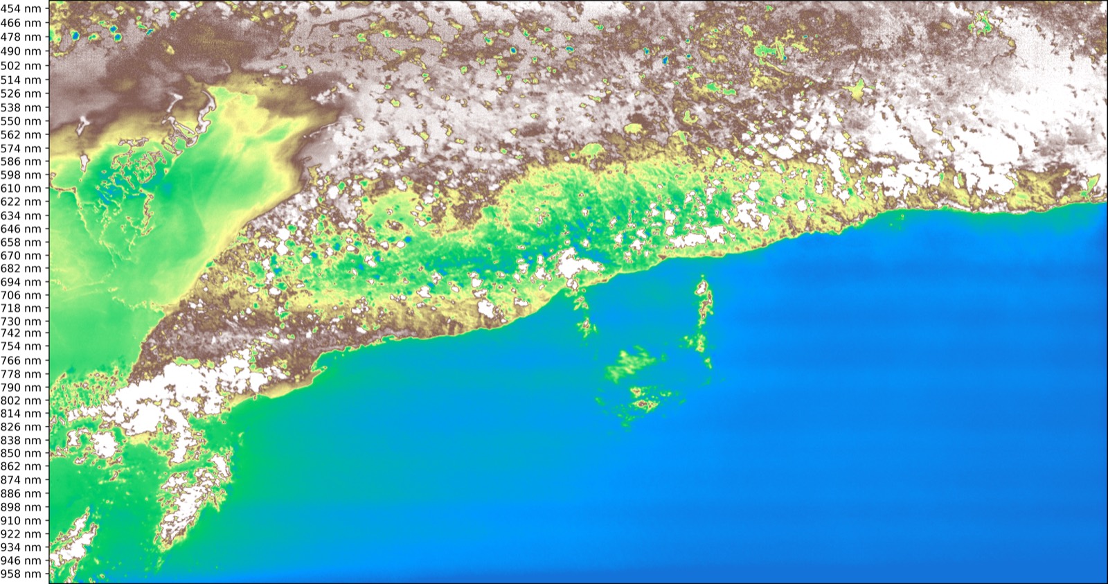 First-light HyperScout hyperspectral image of Cuba’s southern coast from GOMX-4B.